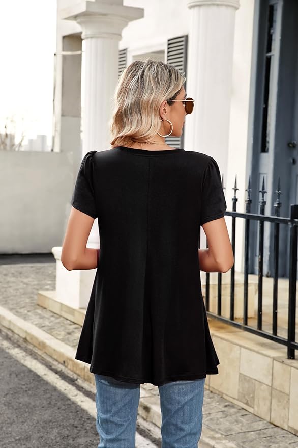 ENMAIN Womens Tunics Tops Plus Size Short Sleeve Swing Blouses Loose Fit Dressy Casual Summer Shirts to Wear with Leggings
