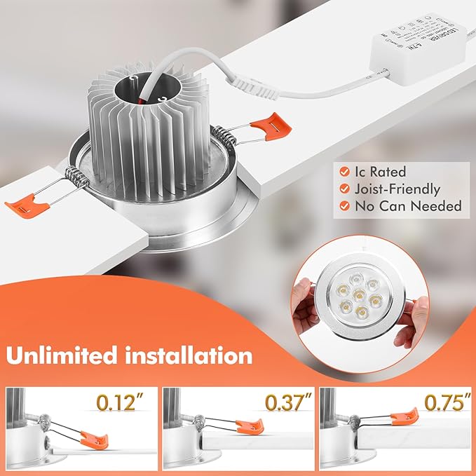 LemonBest 110V Not Dimmable 7W LED Ceiling Light Downlight Recessed Lighting, Superbright Cool White (2)
