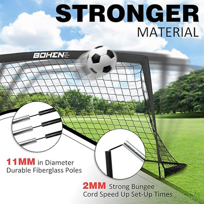 BOHEN 6x4FT/9x5FT/5x3FT Portable Soccer Goal for Kids Backyard with Carry Bag - Easy Folding Lightweight Fun for Outdoor Indoor Training Games for Teen Youth Adult