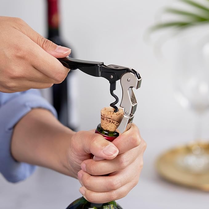 True TrueTap Double Hinged Waiters Corkscrew, Black Wine Bottle Opener with Foil Cutter, Wine Key (Pack of 3)