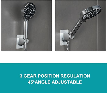 Shower Head Holder Strong Adhesive No Drilling Wall Mount Adjustable Handheld Showerhead Bracket for RV Kids Bathroom Shower,Fix Firmly and Use Conveniently (Silver, 1)