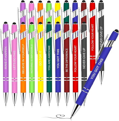 20 Pieces Inspirational Pens, Motivational Ballpoint Pen with Stylus Tip Funny Ink Pens Bulk Inspirational Gifts for Women Coworkers Office Supplies Black Ink