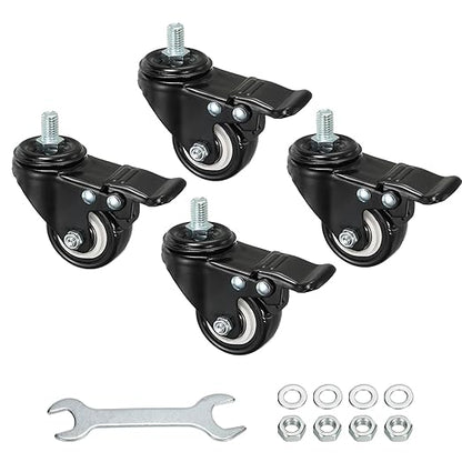 uxcell 2 Inch Swivel Threaded Stem Casters M10x15mm Thread PU Caster Wheel with Brake 110lbs Load for Furniture Carts, Black 4pcs