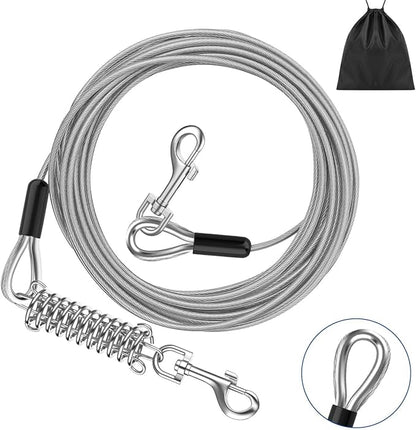 Pawaboo Dog Tie Out Cable, 25ft Dog Runner Cable Dog Leads for Small to Large Dogs Up to 125 Pounds, Heavy Duty Dog Leash Run Tether with 360A Swivel Hook and Shock Spring (125lbs, 25ft, Silver)