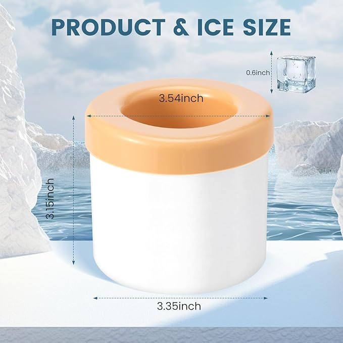 CINPIUK Mini Ice Cube Mold, Silicone Ice Maker Trays Press-Type  Easy-Release Ice Cube 3D Cylinder Ice Bucket Mold Small 60 Ice Cubes for Drink, Coffee, Yellow