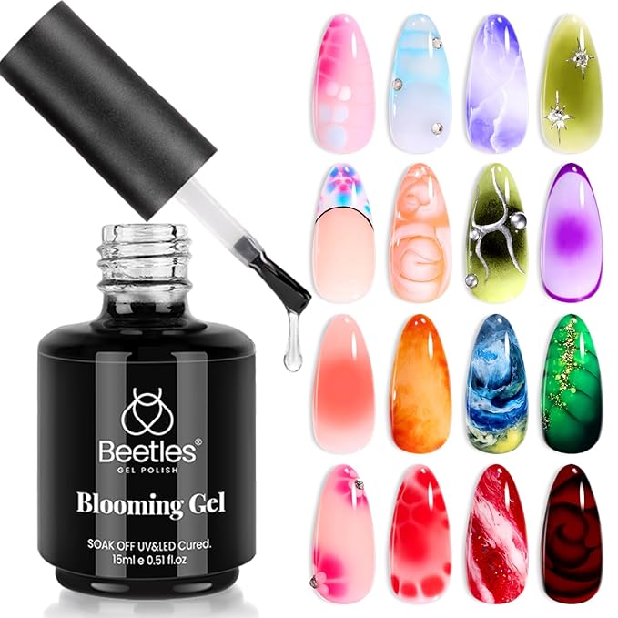 Beetles Blooming Gel 15ml Clear Uv Led Blossom Gel Polish for Spreading Effect Marble Natural Stone Watercolor Floral Print Soak off Diy Nail Art Design Manicure Gift for Women