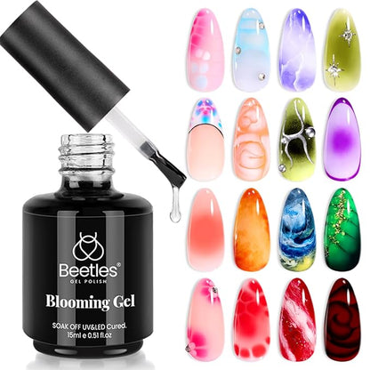 Beetles Blooming Gel 15ml Clear Uv Led Blossom Gel Polish for Spreading Effect Marble Natural Stone Watercolor Floral Print Soak off Diy Nail Art Design Manicure Gift for Women