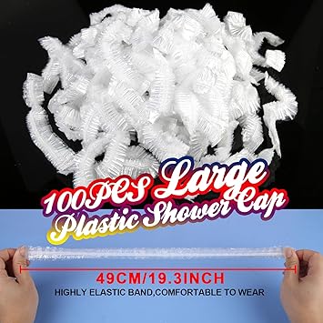 LEOBRO Shower Cap, Large Disposable Shower Caps, 100PCS Large Shower Caps for Women Disposable, Plastic Hair Caps for Shower, Thick Waterproof Plastic Shower Caps, Large Size 19.3 INCH