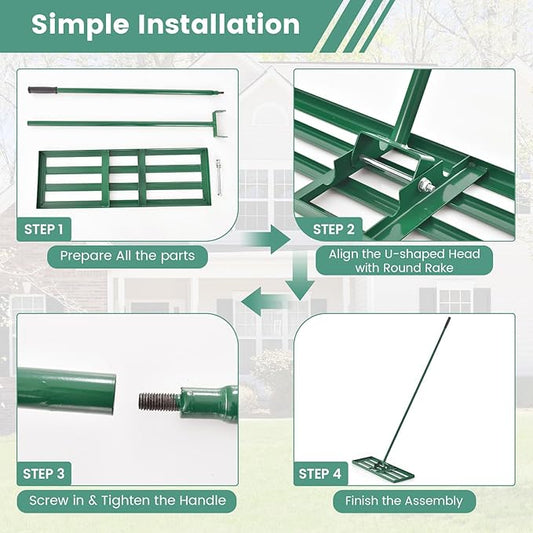 Lawn Leveling Rake, 30"/36"/42" x 10" Professional Grade Soil Distribution Rake w/67 Ergonomic Handle, Adjustable Soil Level Tool for Golf Courses, Gardens, Farms & Backyards (30", Green)