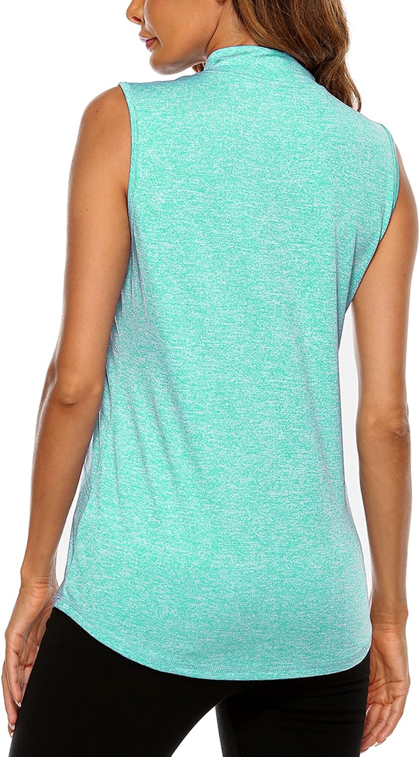 Women's Sleeveless Golf Tennis Polo Shirts Zip Up Dry Fit Workout Tank Tops Athletic Shirt