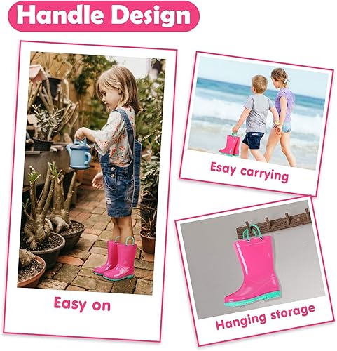 Colorxy Kids Rain Boots for Boys Girls Waterproof Toddler Rain Boots with Easy-On Handles