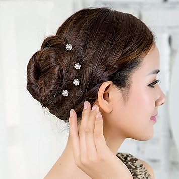 AKOAK 40 Pcs Bride Diamond Pearl Flower Tiara Wedding Bridesmaid Pearl Flower Hair Pin Delicate and Elegant Female U-pin Metal Hair Fork for Women's Hair Jewelry