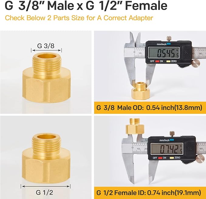 Brass G12 Female to G38 Male Reducer Adapter,Water pipe Fitting,Compression Fitting with Rubber Washer for Kitchen Bathroom Water Faucet 2pcs (FEMALE)