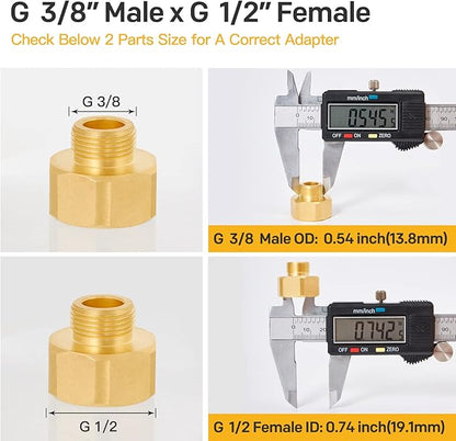 Brass G12 Female to G38 Male Reducer Adapter,Water pipe Fitting,Compression Fitting with Rubber Washer for Kitchen Bathroom Water Faucet 2pcs (FEMALE)