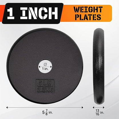 Yes4All Standard Weight Plates, 1-Inch Cast Iron Barbell Weights, Wide Range 5–50 LB, Ideal for Strength Training & Workout Routine, Available in Single, Pair & Set of 4