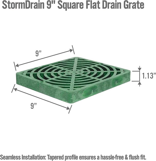 StormDrain 9" Outdoor Catch Basin Square Flat Grate Cover - Superior Strength and Durability, Green