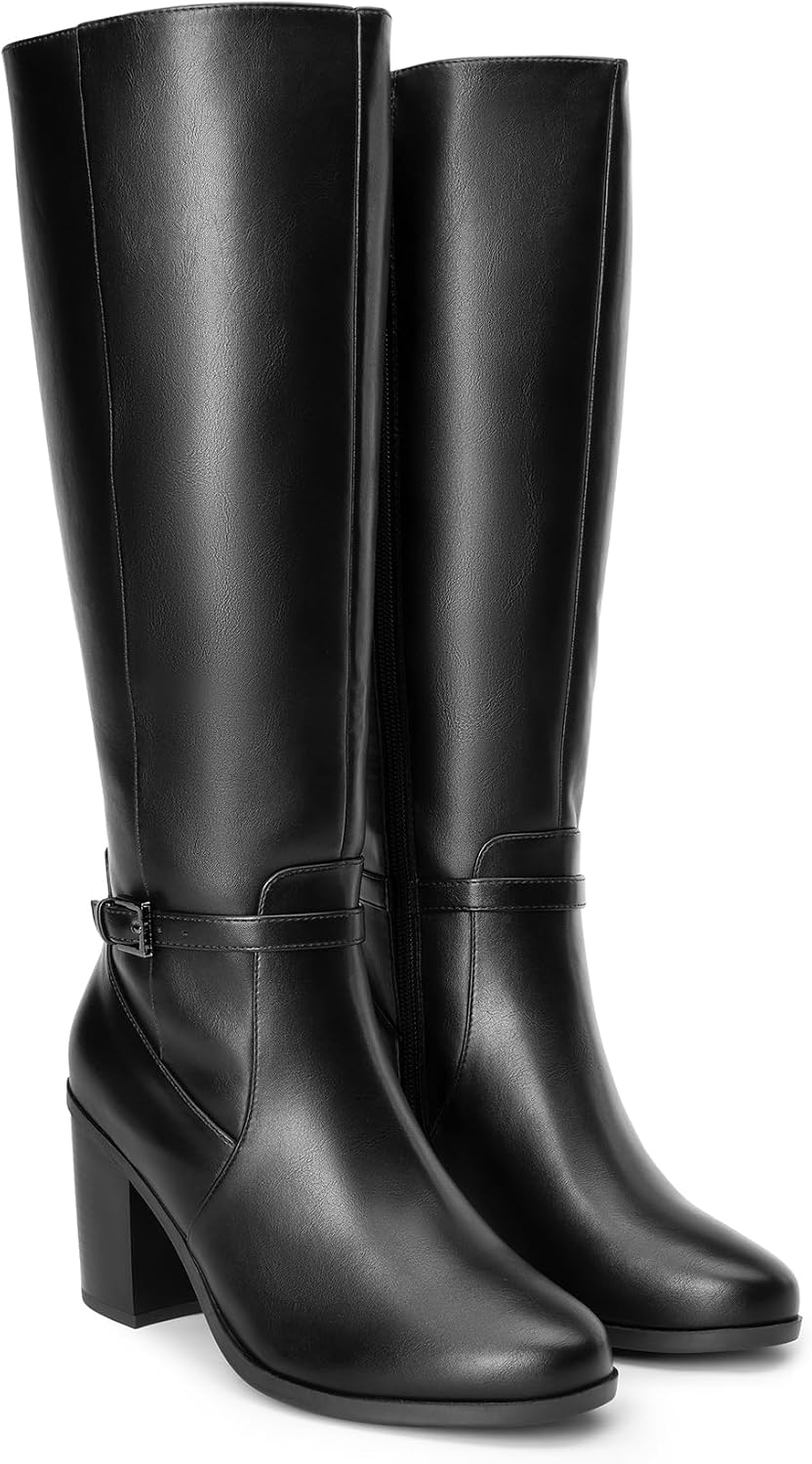 DREAM PAIRS Women's Knee-High Boots Comfortable Chunky Block Heel Side Zipper