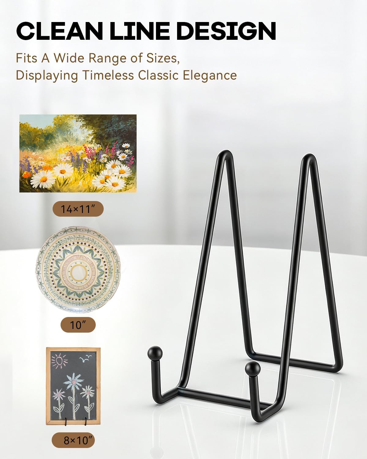 HONGYUTAI 1Pack 4.5 Inch Plate Stands for Display Picture Stand - 4.5 Inch Vinyl Table Top Display, Metal Frame Holders Decorative Plate for Book , Picture, Photo and Platter, Tabletop Art, Black