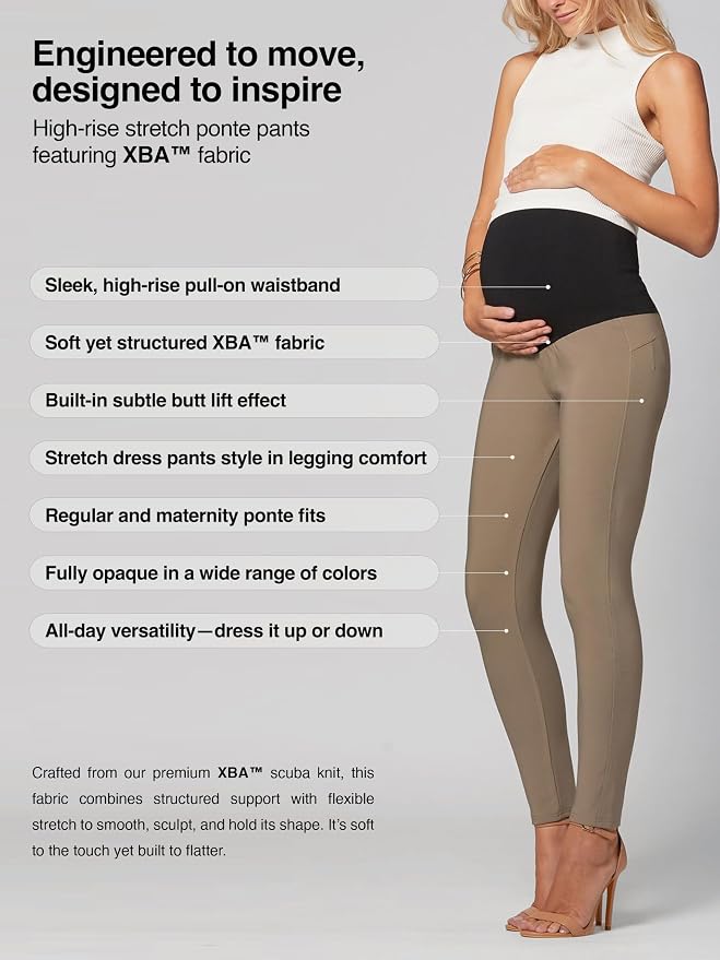 White Color Conceited Stretch Ponte Pants for Women - Dressy Leggings - High Waist Shaping Butt Lifting