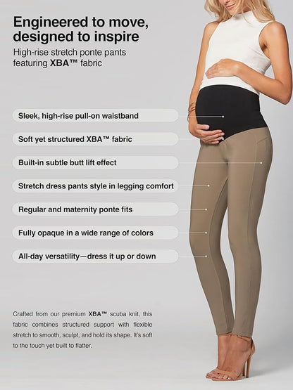White Color Conceited Stretch Ponte Pants for Women - Dressy Leggings - High Waist Shaping Butt Lifting