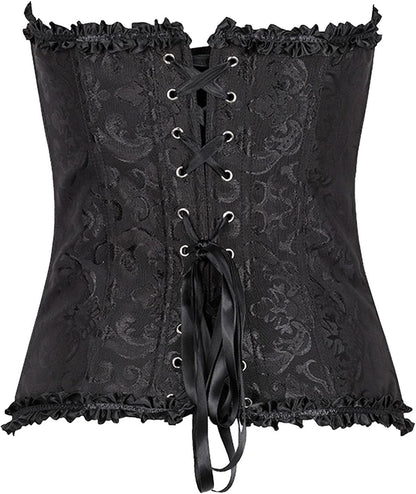 Women's Plus Size Gothic Corset Tops Renaissance Lace Up Bustier Overbust Body Shaper Steampunk Corsets with Thongs