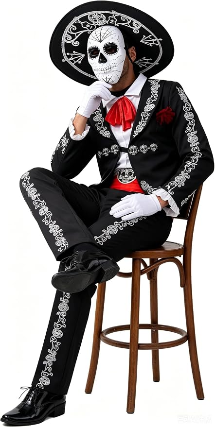 Spooktacular Creations Men's Day of the Dead Costume Mariachi Senor Costume Set Halloween Dress Up Party, Dia de Los Muertos
