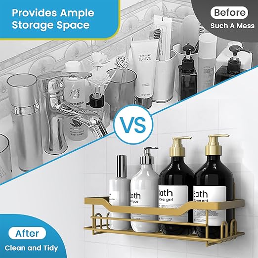 Shower Caddy Shelves Organizer Rack, Single Pack Shower Caddy, Shower Shelves for Inside Shower, No Drilling Wall Mounted Self Adhesive Shower Shelves, Matte Gold