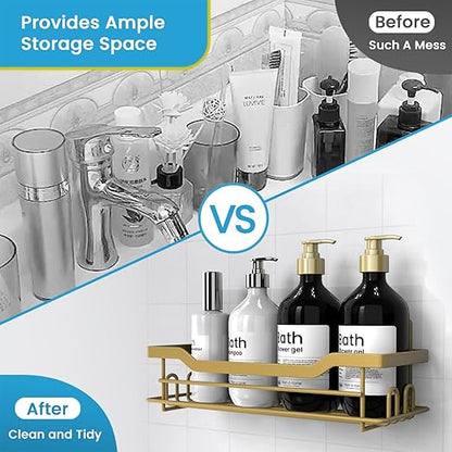 Shower Caddy Shelves Organizer Rack, Single Pack Shower Caddy, Shower Shelves for Inside Shower, No Drilling Wall Mounted Self Adhesive Shower Shelves, Matte Gold