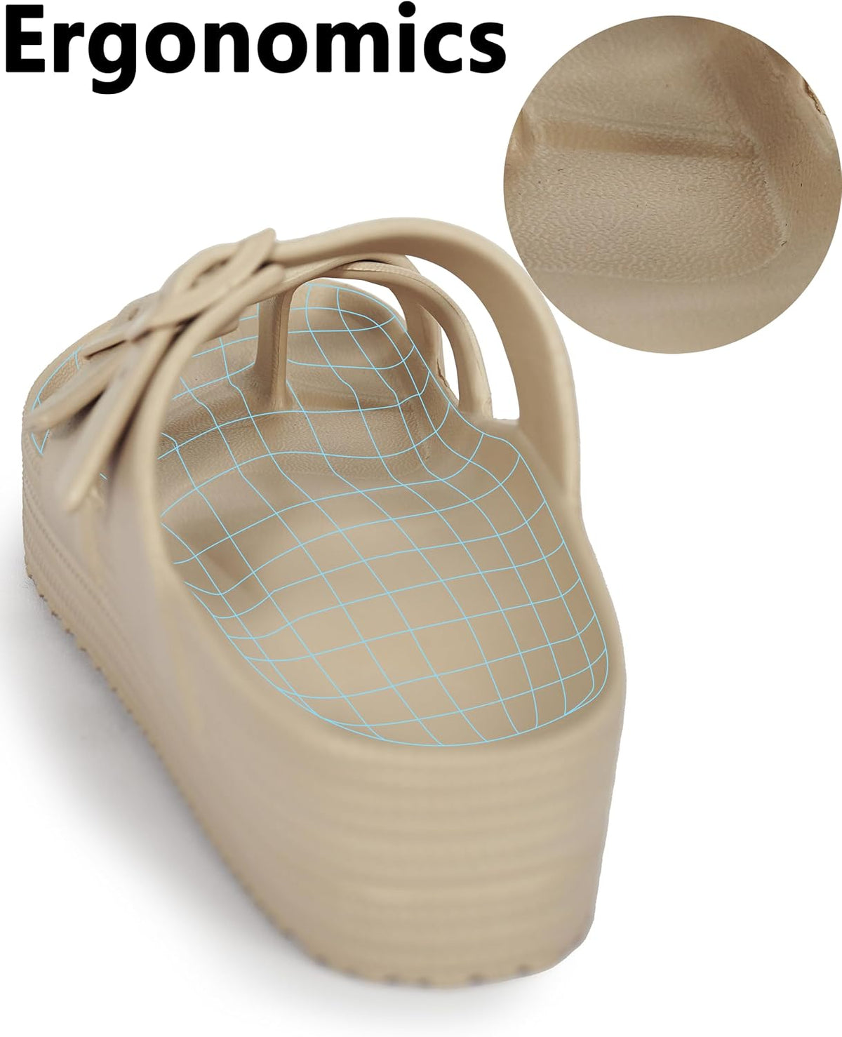 Weweya Womens Sandal with Arch Support - Adjustable Buckle Straps Beach Slides - Summer Lightweight Flip Flops Sandals