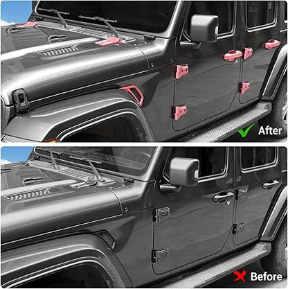 JeCar Exterior Trim Kits Door  Hood Hinge Covers Door Handle Side Vent Tailgate Hinge Trim Covers Exterior Accessories Compatible with Jeep Wrangler JL JLU 2018-2023 24 Doors, Pink