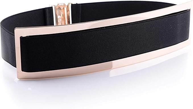 Women Elastic Waist Wide Belts Plus Size 27"-70" Dresses Coat Metal Thin Stretch Skinny Cinch Waistband 2.36" Width
