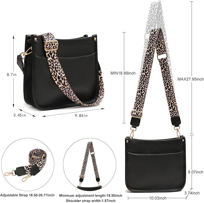 KOGTLA Women's Crossbody Shoulder Bag with Leopard Guitar Strap,Vegan Faux Leather Purse Handbag Bucket Tote Bag