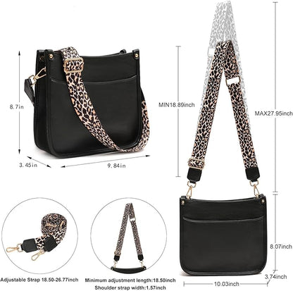 KOGTLA Women's Crossbody Shoulder Bag with Leopard Guitar Strap,Vegan Faux Leather Purse Handbag Bucket Tote Bag
