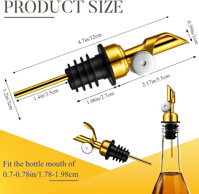 Weighted Bottle Pourer, Olive Oil Dispenser Spouts, Precision Oil Pouring Spout, Automatic Turning Pourer Spout, Reusable Oil Dispensing for Coffee Shops, Restaurants Bars Outdoor Grill