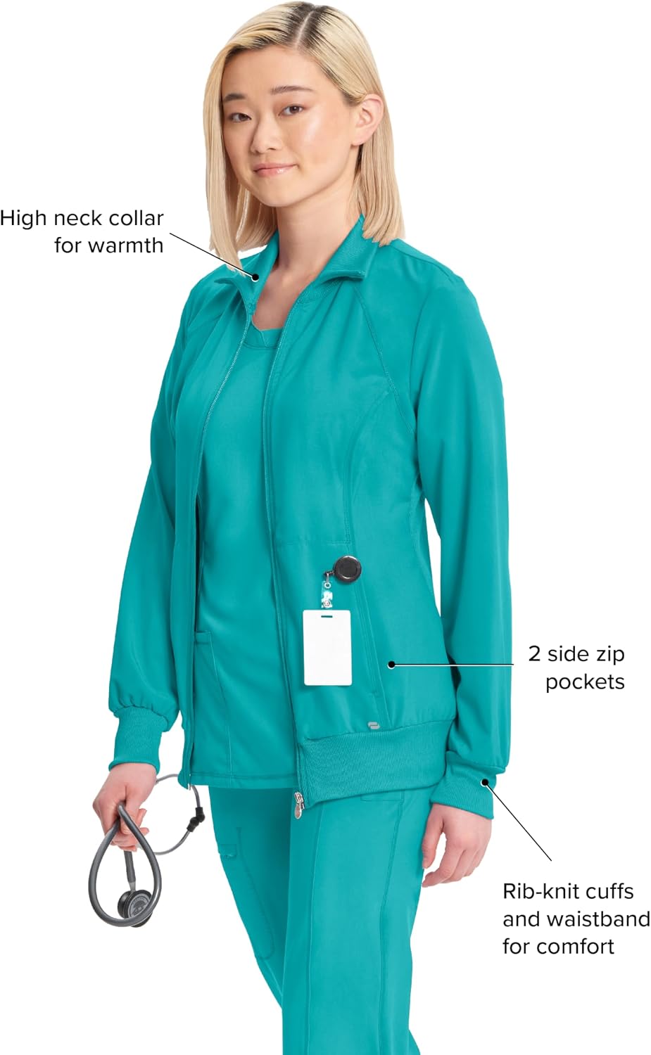 Cherokee Infinity Zip Front Scrub Jackets for Women, 4-Way Stretch Fabric, 2391A