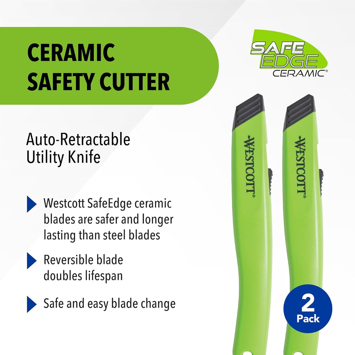 Westcott Box Cutter Safety Ceramic Utility Knife, 2-Pack