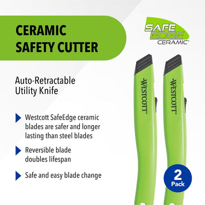 Westcott Box Cutter Safety Ceramic Utility Knife, 2-Pack