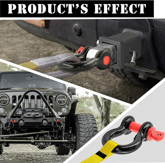 Shackles 34" D Ring Shackle 28.5 Ton (62,831 lbs) Maximum Break Strength with 78" Pin for Tow Strap Winch Off Road Vehicle Recovery (2 Pack)