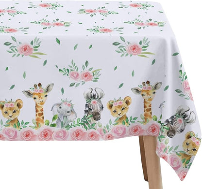 Safari Tablecloth for Girls - Disposable Jungle Party Tablecover Supplies, Jungle Animal Safari Theme Birthday Baby Shower Table Cloth Decorations - 4 Pack (54in x 108in)