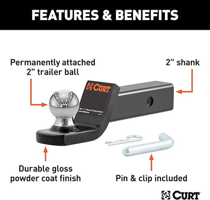 CURT 45134 Fusion Trailer Hitch Mount with 2-Inch Ball  Pin, Fits 2-In Receiver, 7,500 lbs, 2" Drop , black