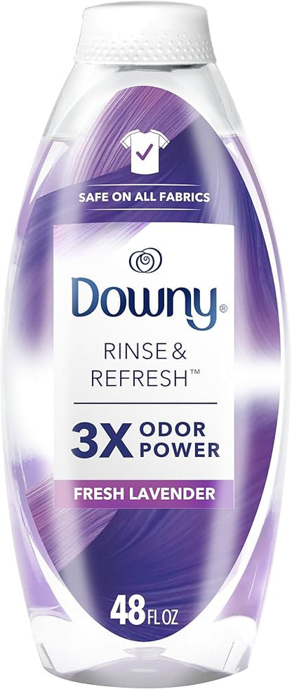 Downy RINSE  REFRESH Laundry Odor Remover and Fabric Softener, Fresh Lavender, 48 fl oz, Safe on ALL Fabrics, Gentle on Skin, HE Compatible