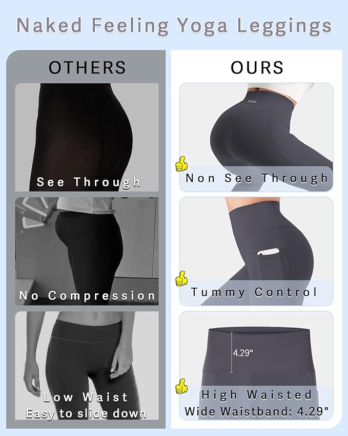 DOTDOG High Waisted Yoga Leggings for Women Tummy Control Legging with 3 Pockets Buttery Soft Compression Workout Yoga Pants