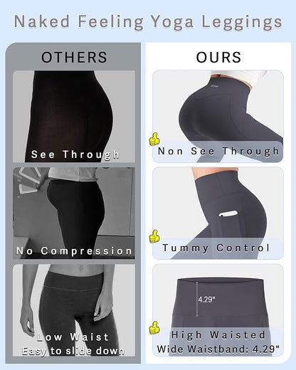 DOTDOG High Waisted Yoga Leggings for Women Tummy Control Legging with 3 Pockets Buttery Soft Compression Workout Yoga Pants
