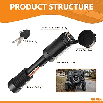 Trailer Hitch Locks, Hitch Lock with 58'' Dia 3-12 Long Pin Fits Class III IV 2" 2-12" Hitches, Trailer Hitch Lock with Anti-Rattle O-Rings for Trailer Truck Car Boat (1 Pack)