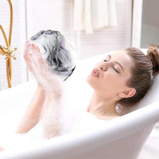 Bath Loofah Shower Sponge Body Back Scrubber Soft Mesh Shower Puffs Exfoliating Loofa for Women  Men Bath Accessories Cleaning Tool (Pack of 4 60G Loofah, Dark Elf)