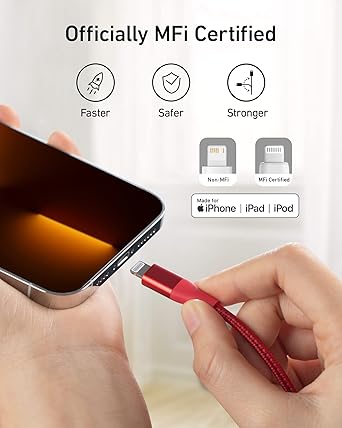 Anker Powerline+ II, USB A to Lightning Cable,MFi Certified for Flawless Compatibility with iPhone 11 Series SE/Xs/XR, and More(10FT,Red)