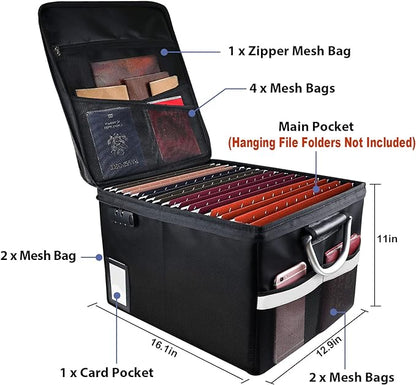 Fireproof Document File Organizer Box, Fireproof Storage Filing Cabinet Box with Lock, Portable Office Safe Box for Hanging Letter/Legal Folder 16.1 x 12.9 x 11in