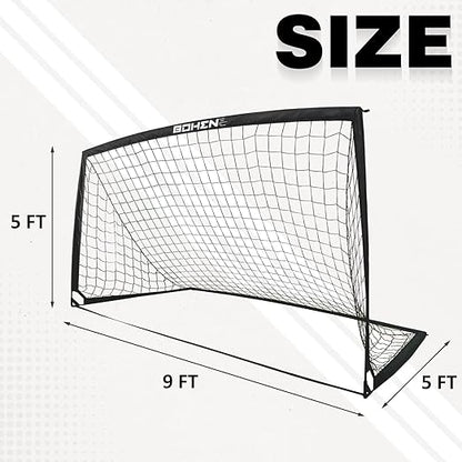 BOHEN 6x4FT/9x5FT/5x3FT Portable Soccer Goal for Kids Backyard with Carry Bag - Easy Folding Lightweight Fun for Outdoor Indoor Training Games for Teen Youth Adult
