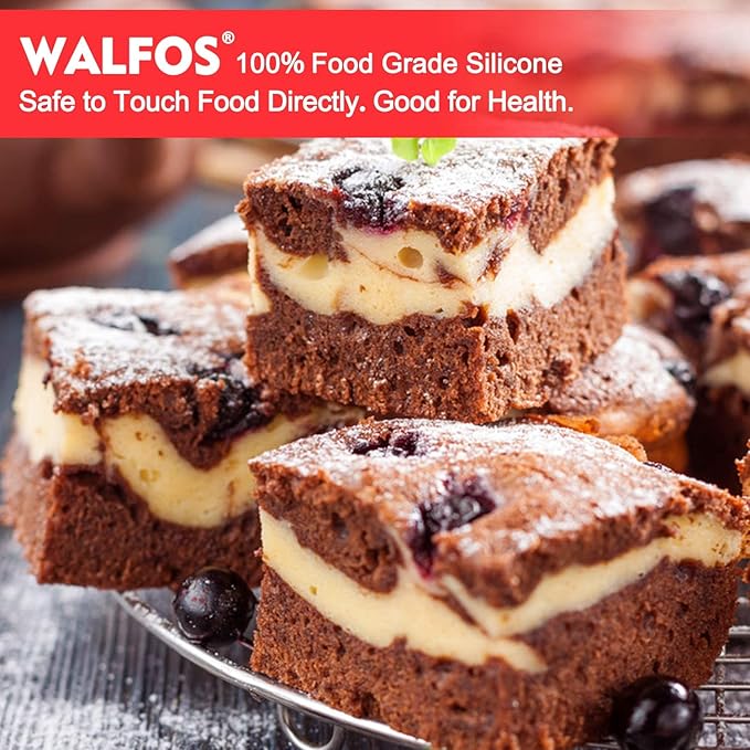 Walfos Silicone Square Cake Pan, 8 inch, Red, BPA Free, Non-Stick, Heat Resistant, Easy to Clean and Store, Ideal for Brownies, Cakes, Bread, Pie, Lasagna, and More