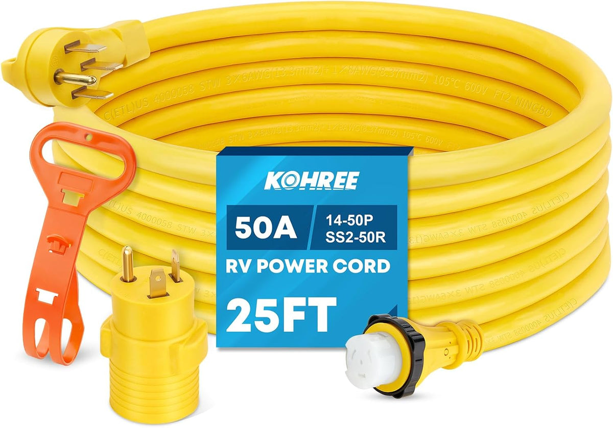 Kohree 50 Amp 25 ft RV Power Extension Cord with 30M/50F Adapter